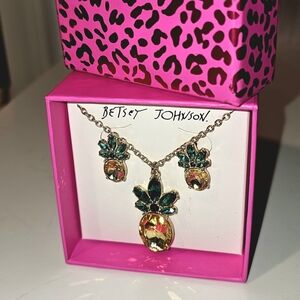 Betsey Johnson Pineapple Necklace Set with Green and Gold Accents